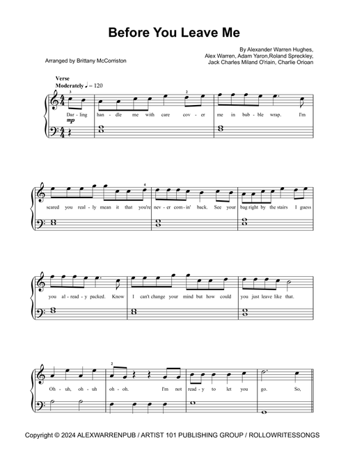 Before You Leave Me (Arr. Brittany McCorriston) - Alex Warren (Easy Piano)