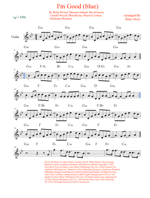 I'm Good (blue) (Arr. Rene Alves) - David Guetta & Bebe Rexha (Violin Solo)