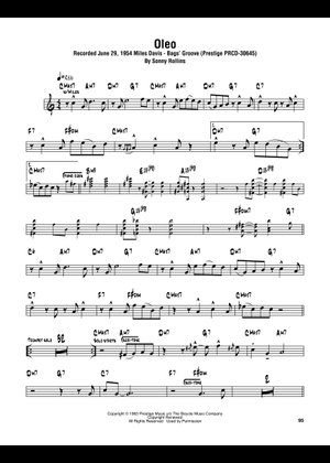 Oleo – Sonny Rollins Sheet Music and Tab with Chords for Saxophone