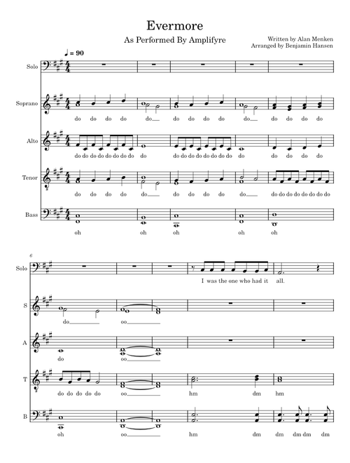 "Evermore" by Alan Menken for SSAATTBB Acapella plus Soloist