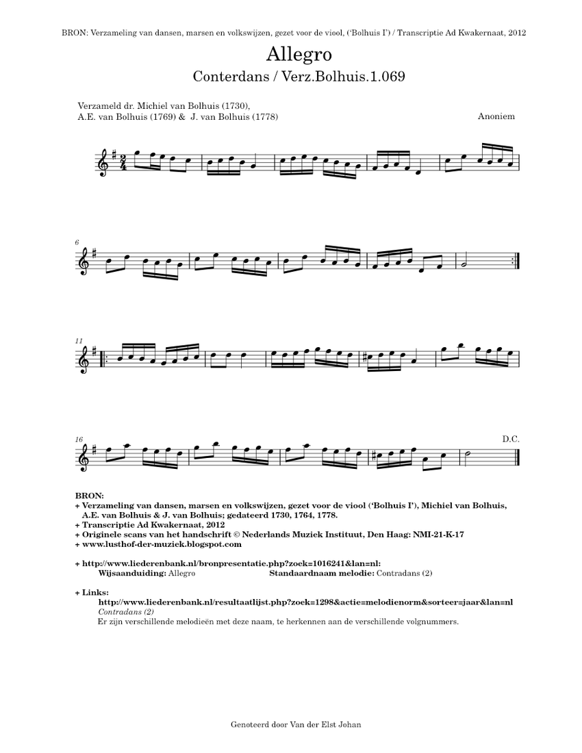 Allegro (Verz.Bolhuis.1.069) Sheet Music for Violin (Solo) | MuseScore.com