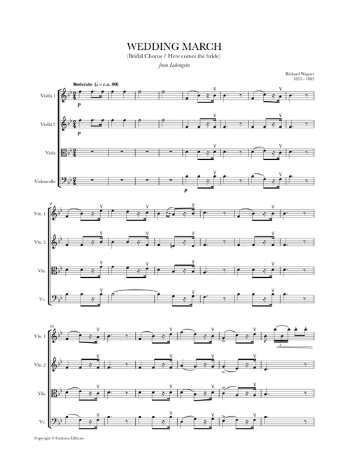 Wedding March (Bridal Chorus - Here comes the Bride) for String Quartet (2 Violins, Viola and Cello) (Arr. Cadenza Editions) - Richard Wagner (String Quartet)