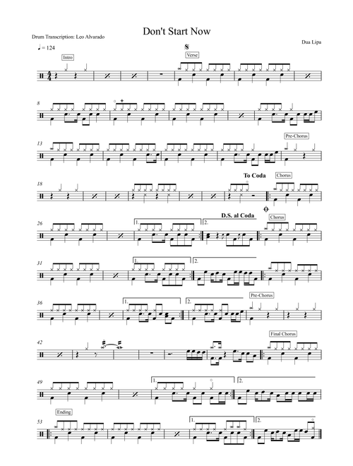 Don't Start Now (Arr. Drum Transcription: Leo Alvarado) - Dua Lipa (Drums)