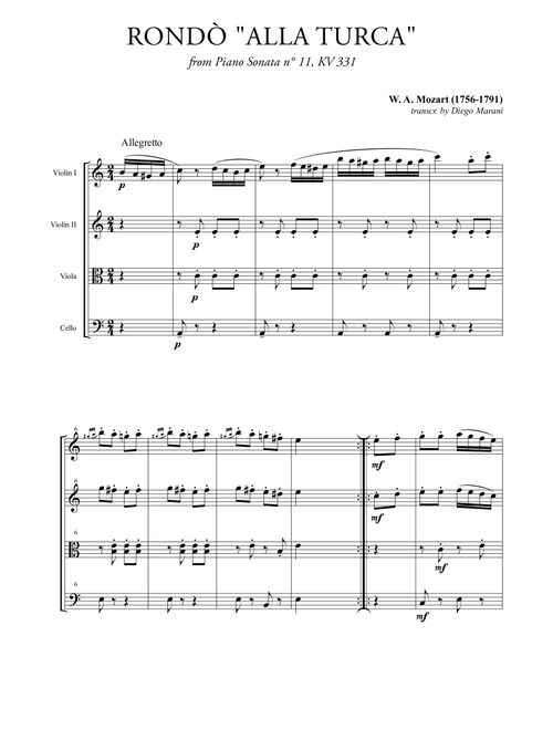 Rondò alla Turca (Turkish March) for String Quartet (Arr. Diego Marani) - W. A. Mozart (String Quartet)