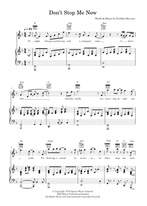 Don't Stop Me Now - Queen (Piano-Vocal-Guitar (Piano Accompaniment)) Piano-Voice