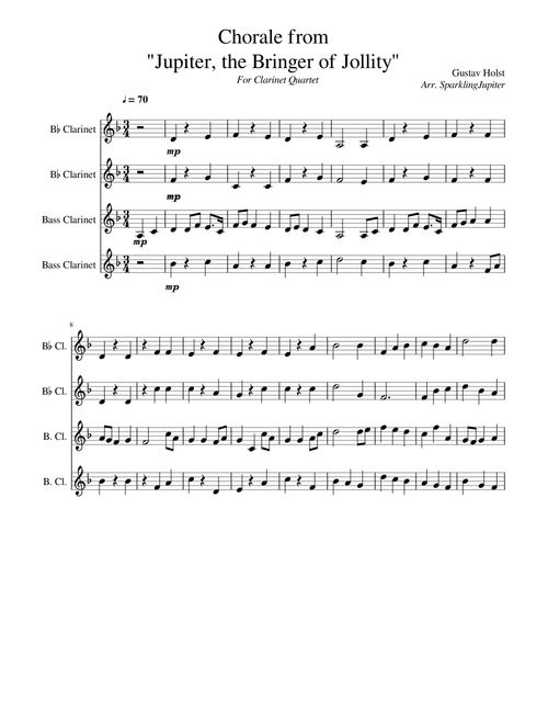 Chorale from "Jupiter, the Bringer of Jollity" (Clarinet Quartet)