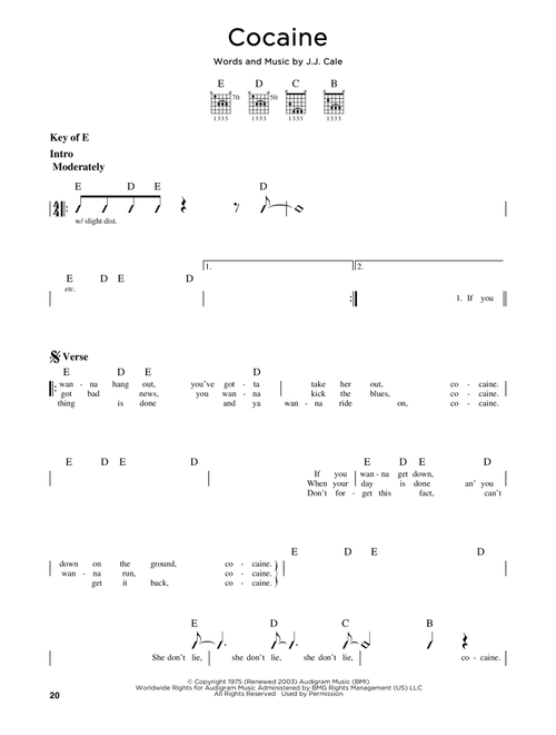 Cocaine - Eric Clapton (Guitar Lead Sheet)