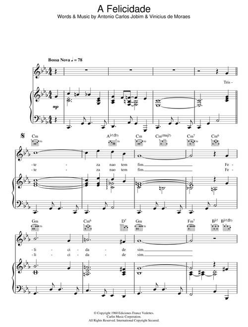 Felicidade - Antonio Carlos Jobim (Piano-Vocal-Guitar (Piano Accompaniment))