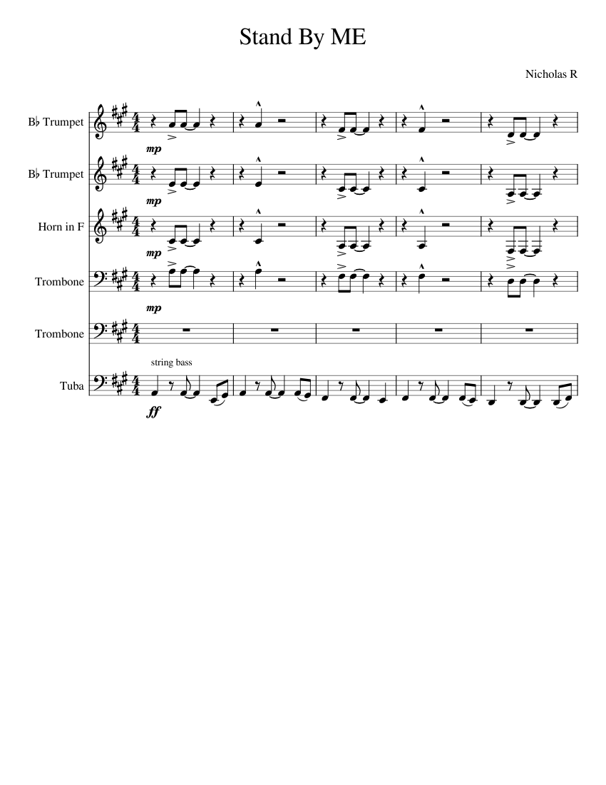 Stand By Me Sheet music for Trombone, Tuba, Trumpet in bflat, French