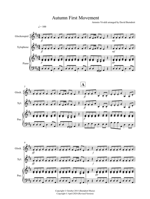 Autumn (First Movement) for Glockenspiel/Xylophone and Piano (Arr. David Burndrett) - Antonio Vivaldi (Xylophone and Piano)