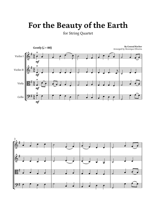 For the Beauty of the Earth (String Quartet) - Easter Hymn (Arr. Henrique Oliveira) - Conrad Kocher (String Quartet)