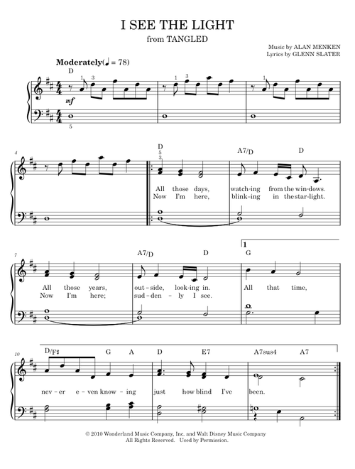 I See The Light (from Disney's Tangled) - Mandy Moore, Tangled Movie (Easy Piano)