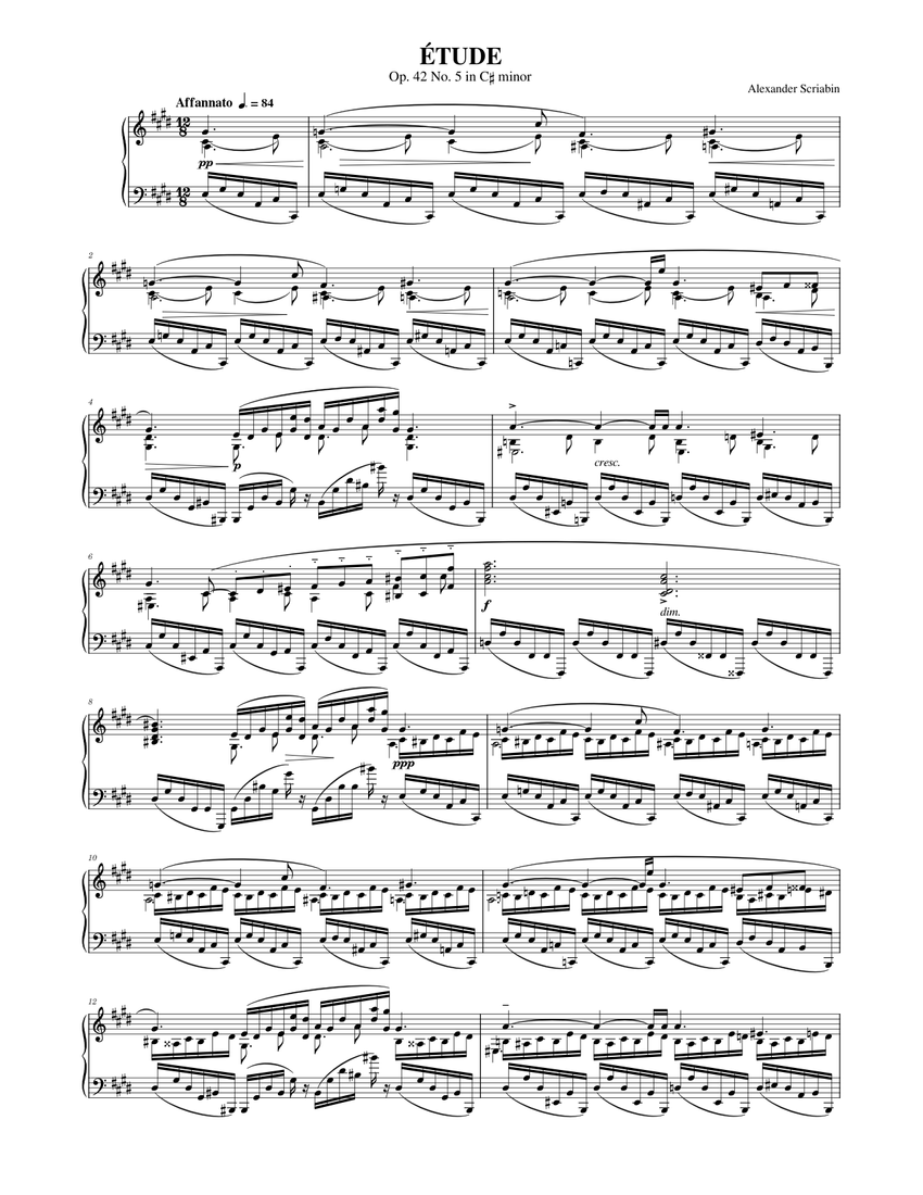 yy　メゾピアノ　4点 Alexander Scriabin: Étude in C-sharp minor, Op.42 No.5 Sheet