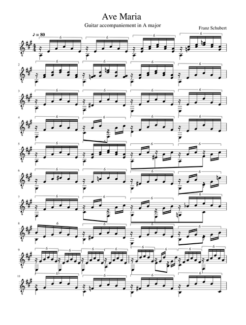 Ave Maria Schubert guitar accompaniement A major