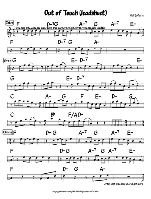 Out of Touch (Hall & Oates) leadsheet