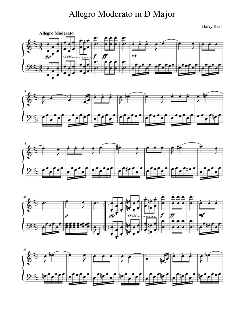 Allegro Moderato in D Major Opus 29 Sheet music for Piano (Solo ...