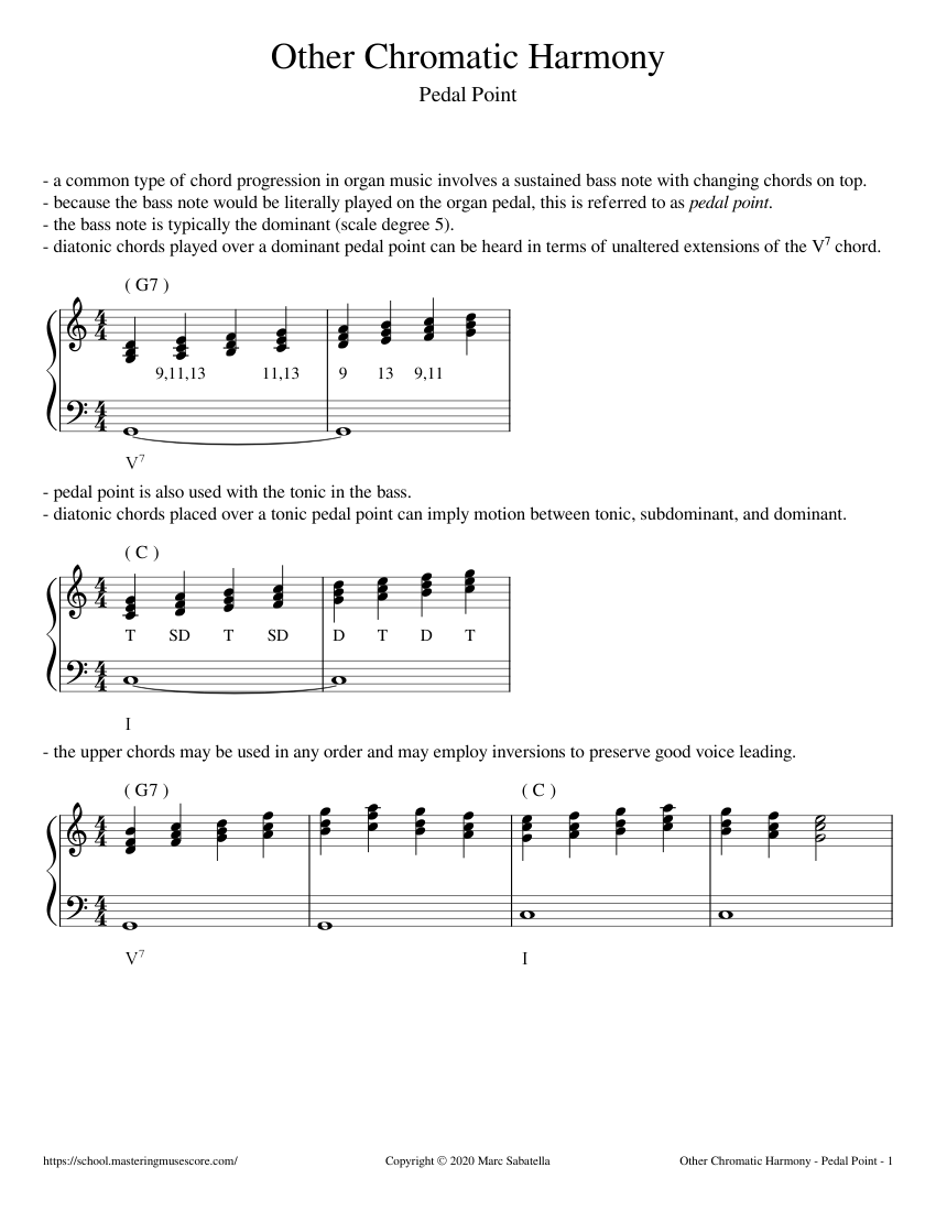 Other Chromatic Harmony: Pedal Point Sheet Music with Chords for Organ ...