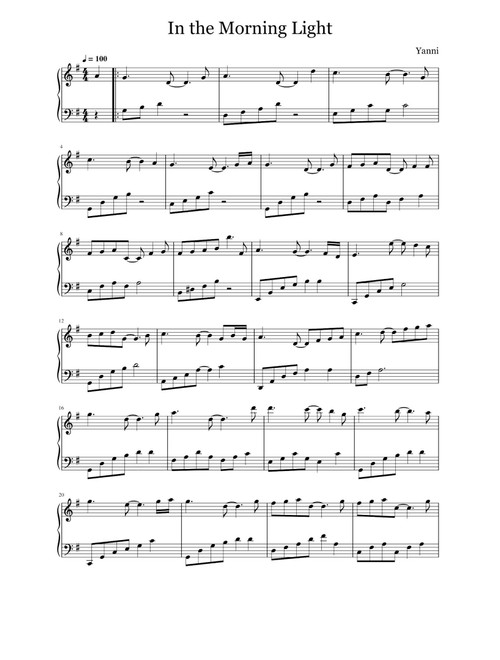 In The Morning Light (Arr. Yanni) (Piano Solo)