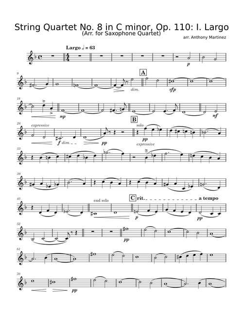 String Quartet No 8 in C minor, Op. 110: I. Largo (arranged for Saxophone Quartet - Soprano part)