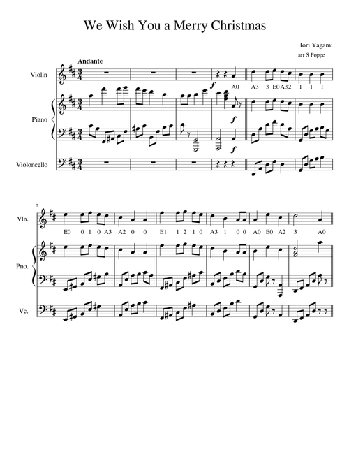 We Wish You a Merry Christmas easy violin, piano and cello