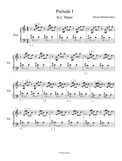 Prelude in C (Arr. Arr.Baran Çakıcı) - J. S. Bach (Piano Solo)