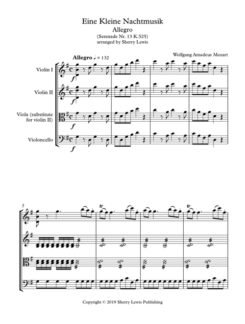 EINE KLEINE NACHTMUSIK - ALLEGRO - String Trio, Intermediate level for two violins and cello or viol (Arr. Sherry Lewis Publishing) - W. A. Mozart (String Ensemble)