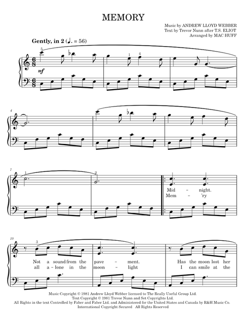 Memory (from Cats) (arr. Mac Huff) - Andrew Lloyd Webber, Barbra Streisand, Cats Musical, M Huff (Easy Piano)