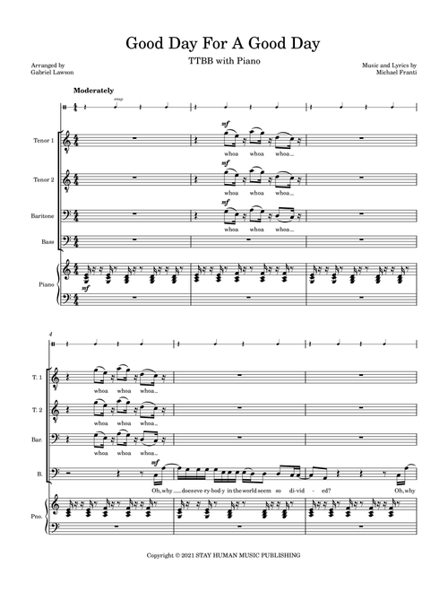 Good Day For A Good Day (Arr. Gabriel Lawson) - Michael Franti & Spearhead (Choral, TTBB)