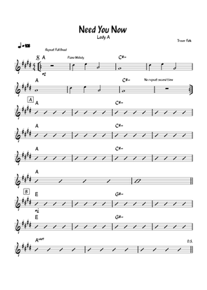Spartito Need You Now - Lady Antebellum Per Pianoforte E Voce, 8 Pagine, Nuovo USA