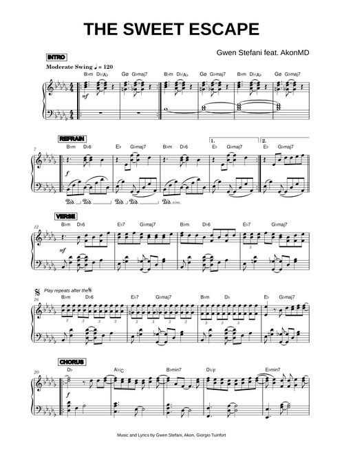 The Sweet Escape - Gwen Stefani feat. AkonMD (Piano Solo)