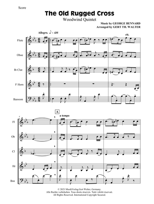 The Old Rugged Cross (Arr. Gert Th. Walter) - George Bennard (Small Ensemble)