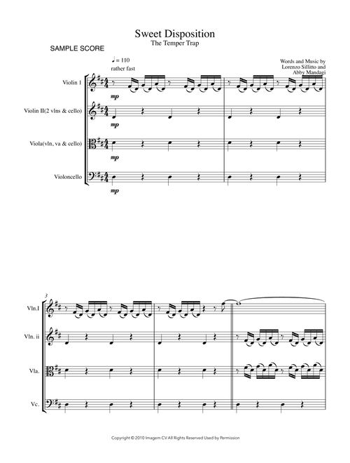 Sweet Disposition (Arr. Sherry Lewis) - The Temper Trap (String Ensemble)