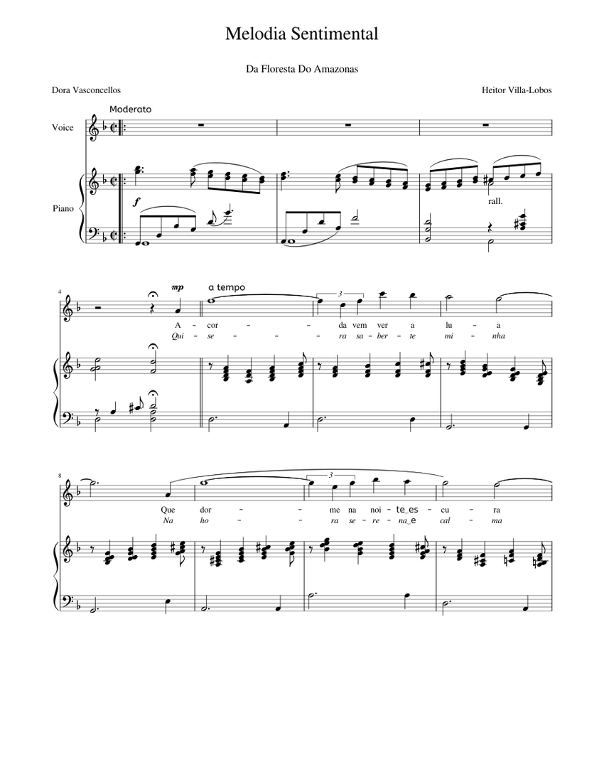 Fa M - Melodia Sentimental arrt H. Villa-Lobos Sheet music for Piano, Oboe  (Solo) 