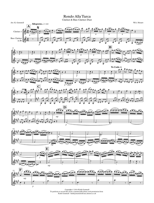 Rondo Alla Turca: Clarinet & Bass Clarinet Duet (Arr. Keith Gemmell) - W.A. Mozart (Woodwind Ensemble)