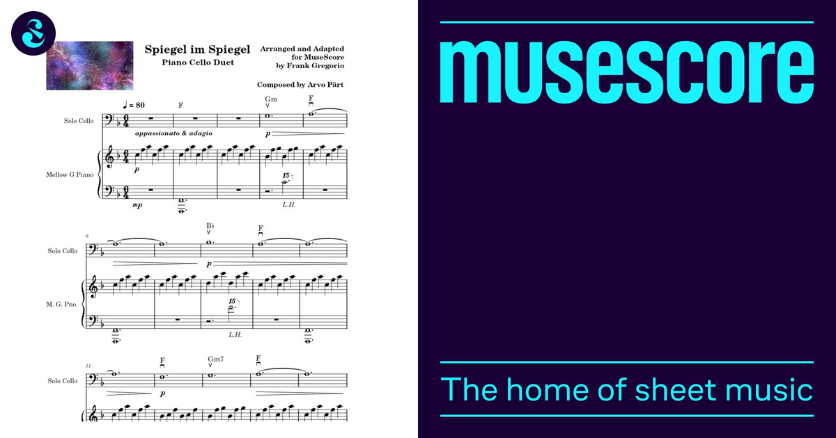 Spiegel im Spiegel, Composed by Arvo Part Sheet music for Piano, Cello