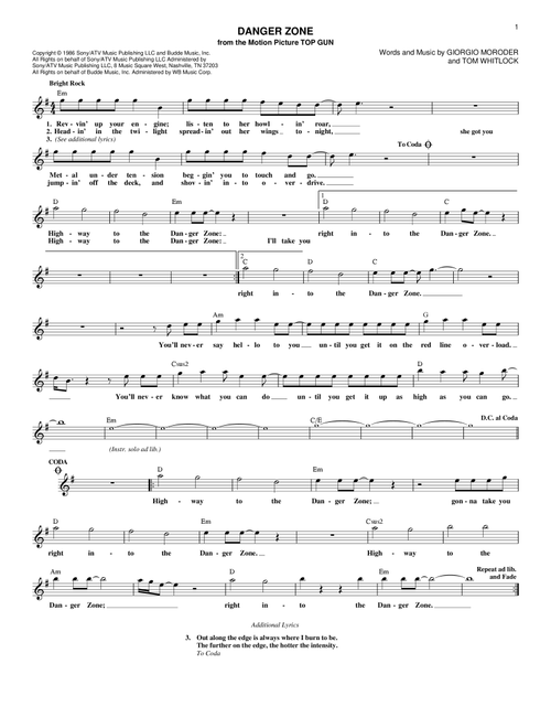 Danger Zone - Kenny Loggins (Lead Sheet - Fake Book)