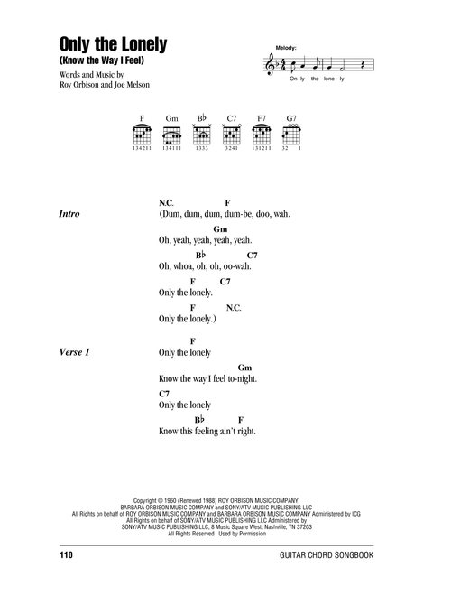 Only The Lonely (Know The Way I Feel) - Roy Orbison (Guitar Chords-Lyrics)