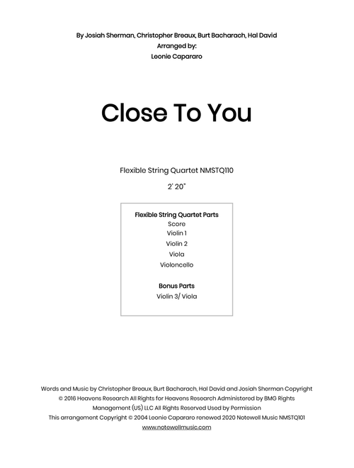 Close To You (Arr. Leonie Capararo) - Frank Ocean (String Quartet)