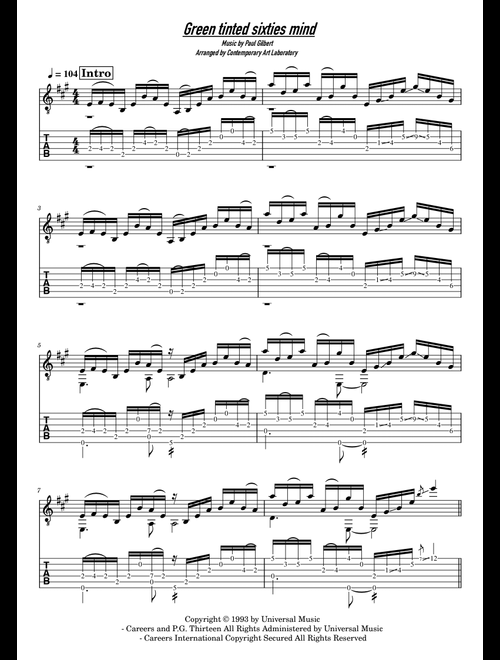 Green Tinted Sixties Mind (Arr. Contemporary Art Laboratory) - Mr. Big (Solo Guitar)