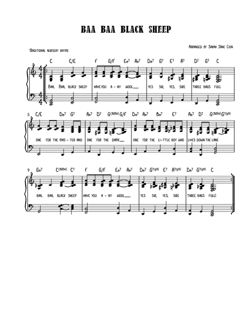 Baa Baa Black Sheep (Arr. Safflower Music LLC) (Piano Vocal)