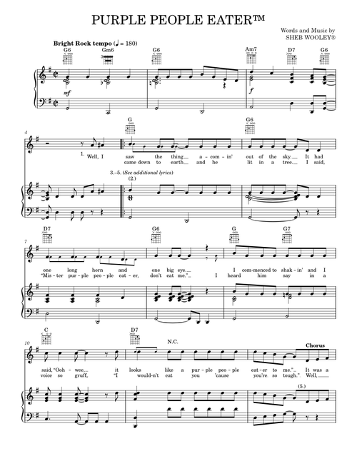 Purple People Eater - Sheb Wooley (Piano-Vocal-Guitar)