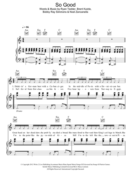 So Good - BoB (Piano-Vocal-Guitar (Piano Accompaniment))