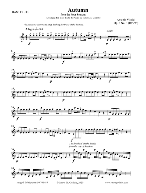 Vivaldi: Autumn from the Four Seasons for Bass Flute & Piano (Arr. James M. Guthrie, ASCAP) - Antonio Vivaldi (Instrumental Solo (with Piano Accompaniment))