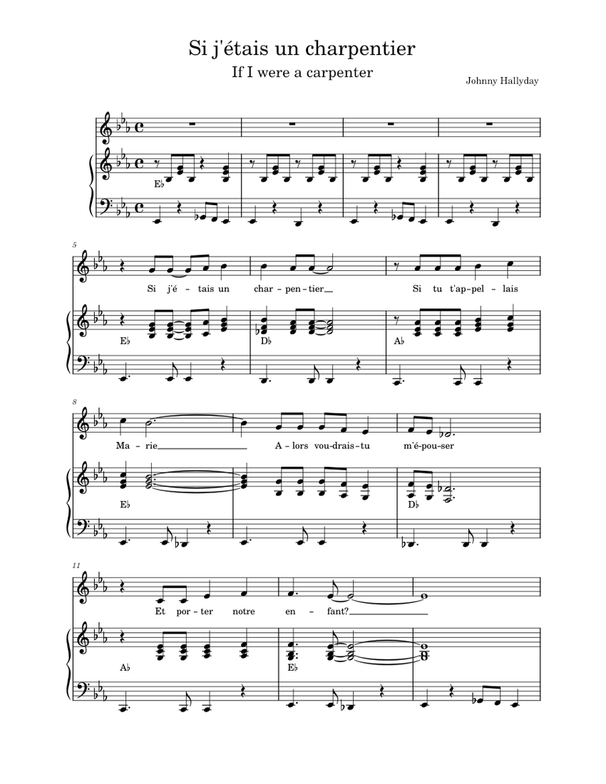 si-j-tais-un-charpentier-johnny-hallyday-sheet-music-with-chords-for