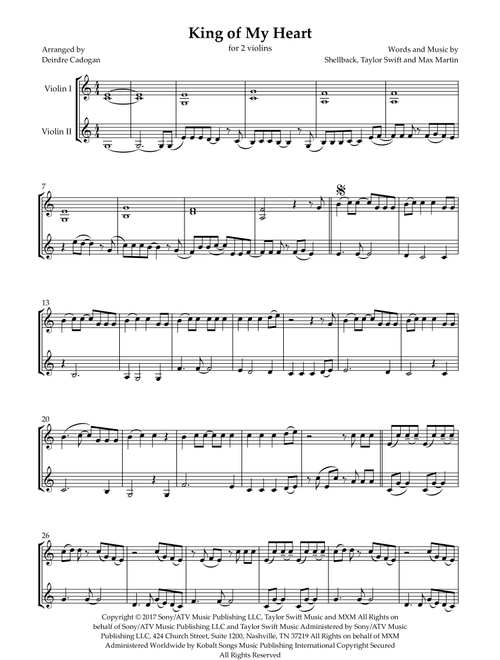 King Of My Heart (Arr. Deirdre Cadogan) - Taylor Swift (Violin Duet)
