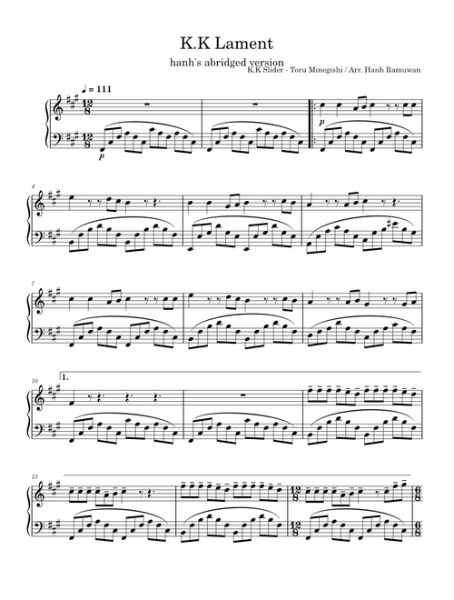 K.K. Lament – Arrangement for Solo Piano