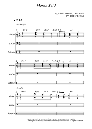 mama said Sheet Music and Tab for Piano, Vocals, Guitar, Bass