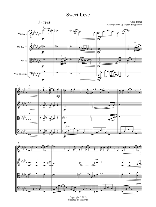 Sweet Love (Arr. Nyssa Sanguansri) - Anita Baker (String Quartet)
