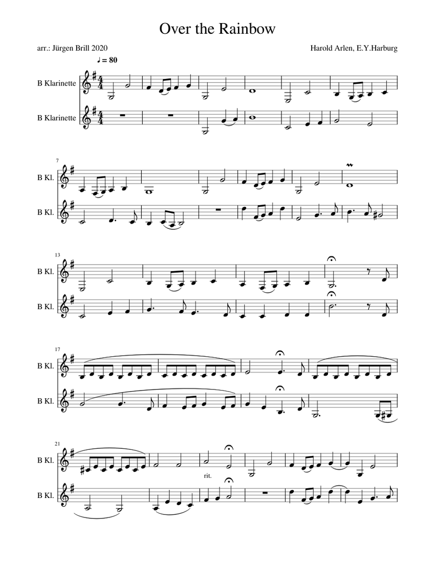 Over the Rainbow Sheet music for in bflat (Woodwind Duet