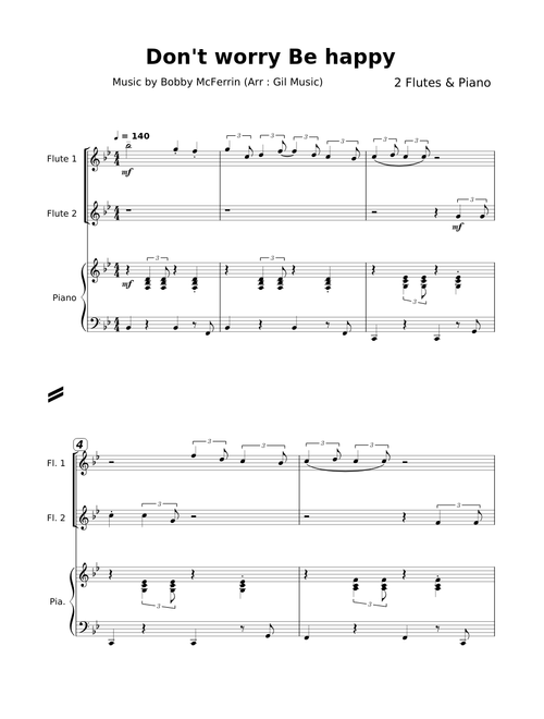 Don't worry, be happy – Bobby McFerrin | 2 Flutes and Piano